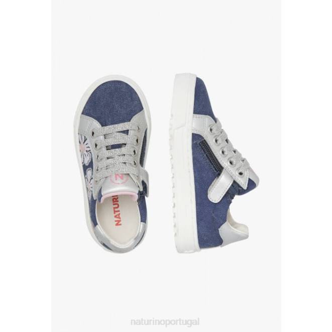 crianças Naturino céu azul-prateado coris 2 zip. tênis de couro e tecido HTF8402