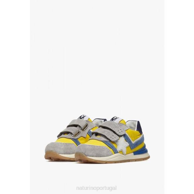 crianças Naturino cinza-amarelo evon vl tênis camurça e tecido HTF8441