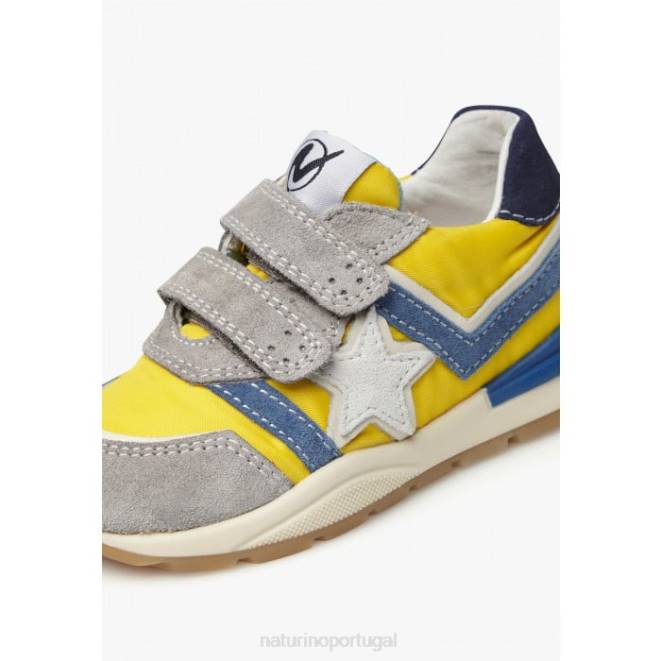 crianças Naturino cinza-amarelo evon vl tênis camurça e tecido HTF8441