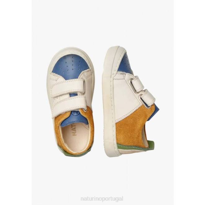 crianças Naturino conhaque azul trajano vl tênis de couro e camurça HTF8499