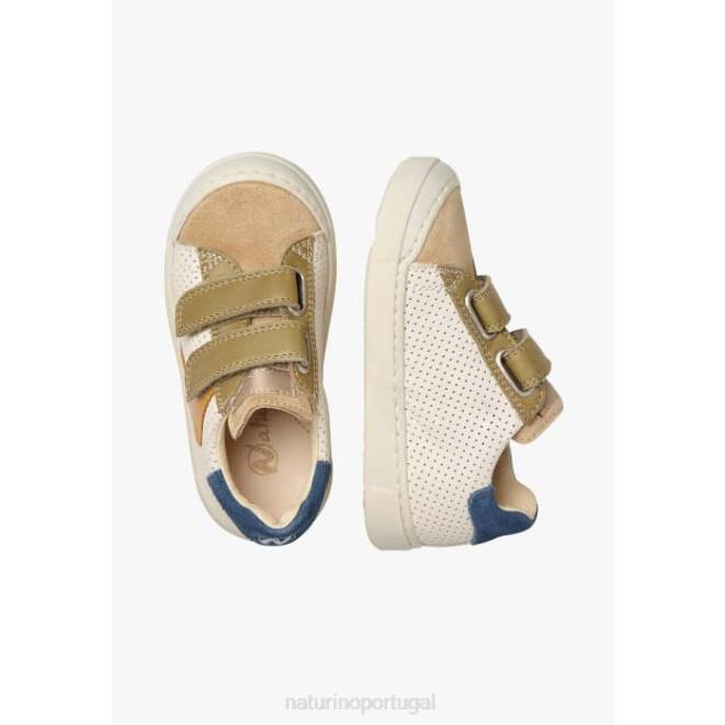 crianças Naturino conhaque-verde escuro clarendon vl tênis de couro napa perfurado e camurça HTF8488