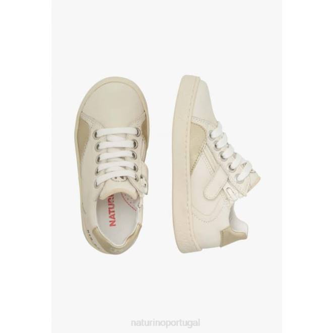 crianças Naturino creme-platina quar zip. tênis de couro HTF8489