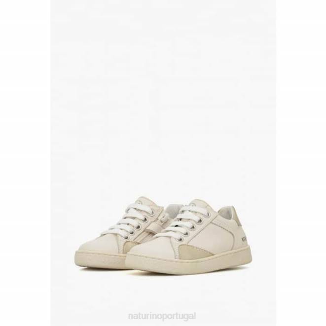 crianças Naturino creme-platina quar zip. tênis de couro HTF8489