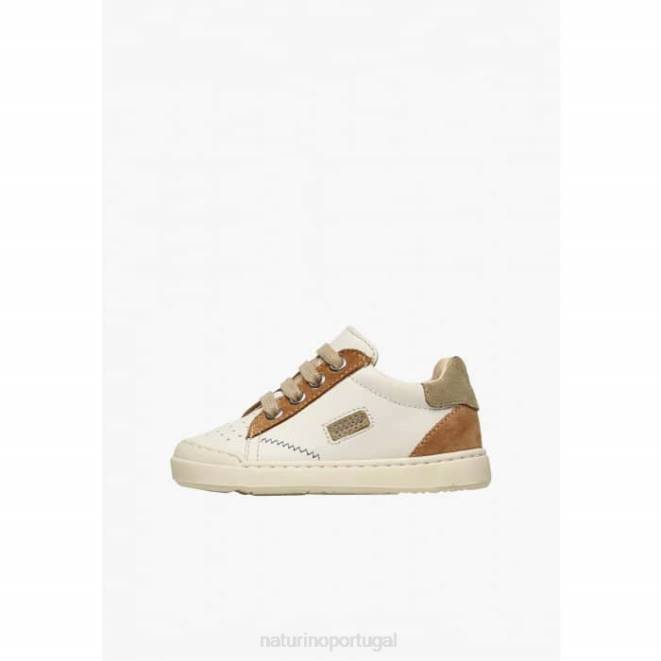 crianças Naturino marrom-creme faluk zip tênis de couro e camurça HTF8424