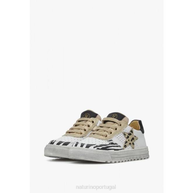 crianças Naturino platina branca hess zip. tênis couro perfurado com detalhe animal HTF8521