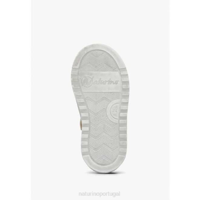 crianças Naturino platina branca hess zip. tênis couro perfurado com detalhe animal HTF8521