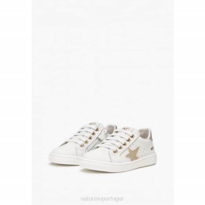 crianças Naturino platina branca pin zip. tênis de couro HTF8397