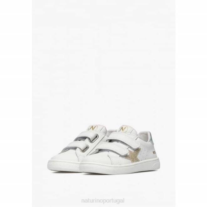 crianças Naturino platina branca pino vl. tênis de couro HTF8464