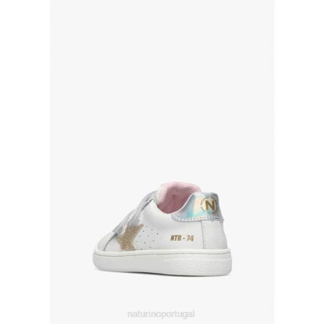 crianças Naturino platina branca pino vl. tênis de couro HTF8464