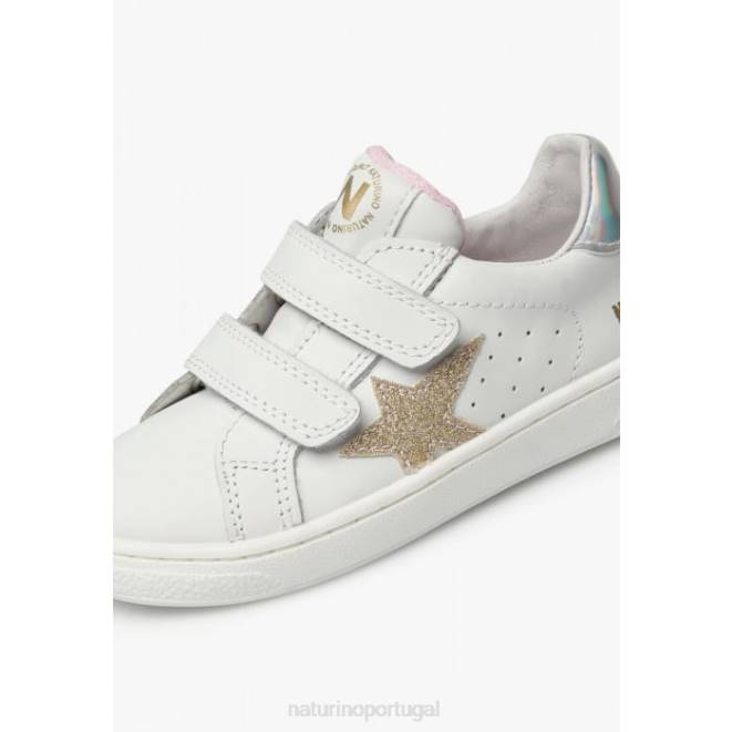 crianças Naturino platina branca pino vl. tênis de couro HTF8464