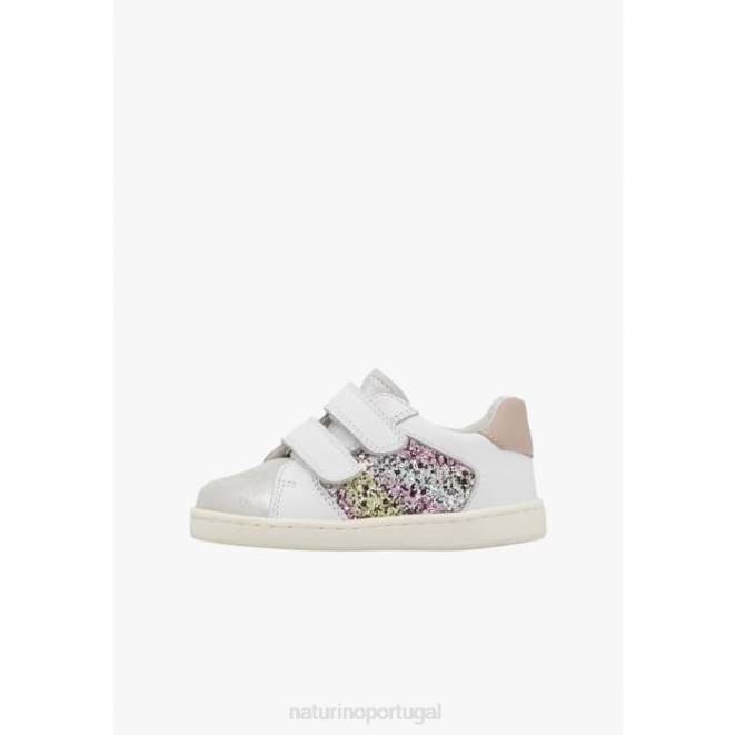 crianças Naturino prata branca kozuc vl tênis de couro e camurça HTF8405