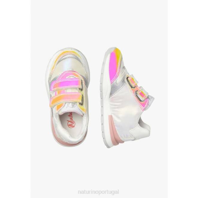 crianças Naturino prata branca quelly vl tênis de couro e tecido HTF8366