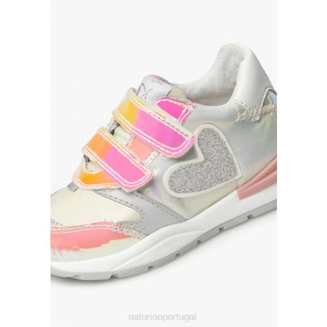 crianças Naturino prata branca quelly vl tênis de couro e tecido HTF8366