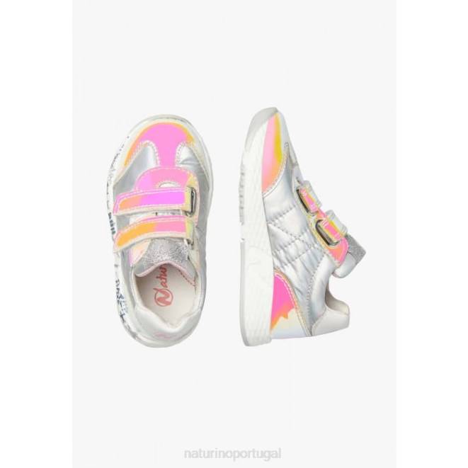 crianças Naturino prata jesko vl. tênis de couro e tecido técnico HTF8516