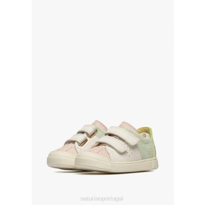 crianças Naturino rosa-creme trajano vl tênis de couro e camurça HTF8398